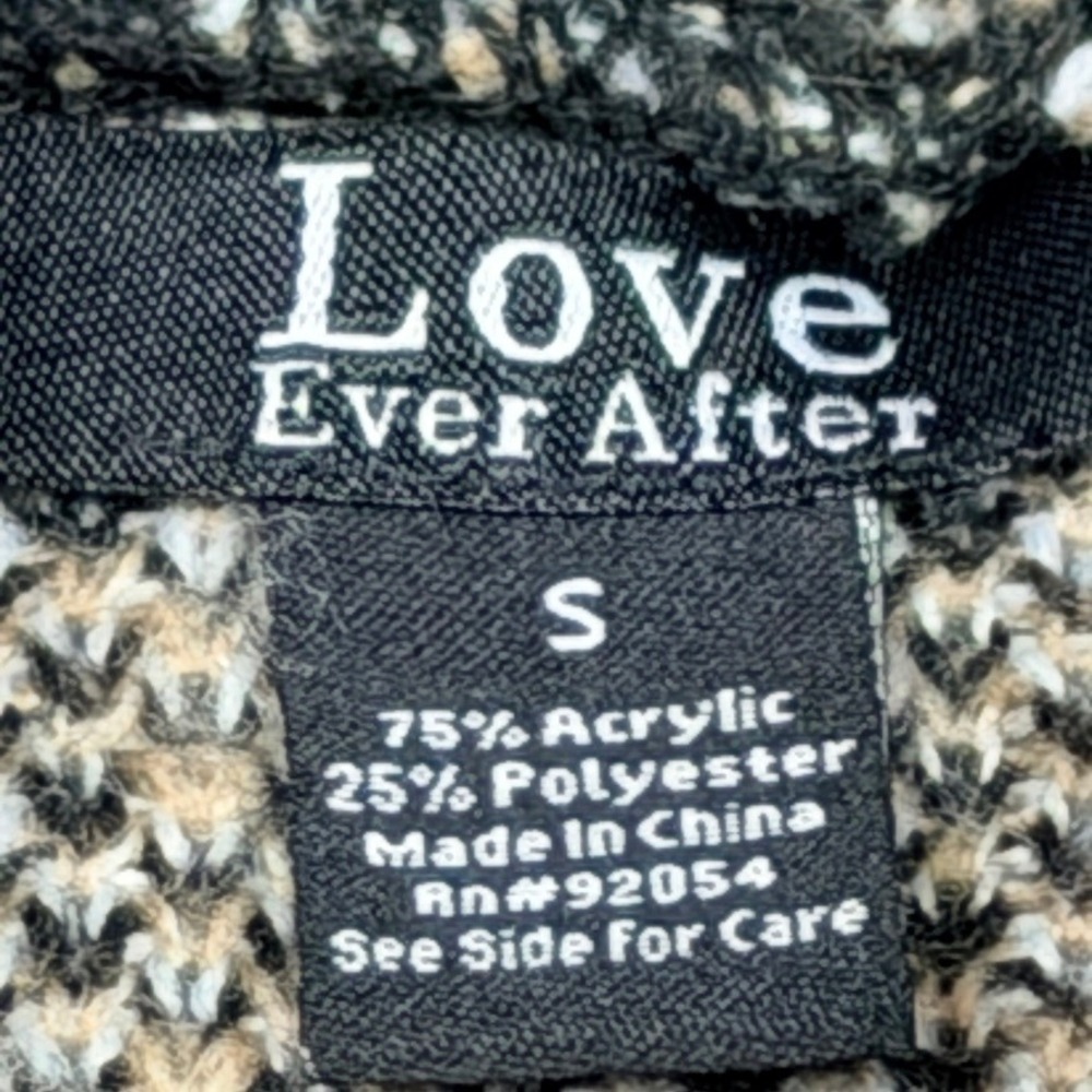 Love Ever After Womens Plaid Hooded Open Front Cardigan Black Tan White Small - Picture 4 of 7